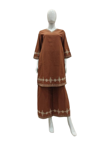 Smart embroidered cotton co ord set