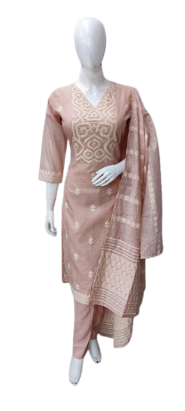 Linen cotton beautiful embroidered suit set