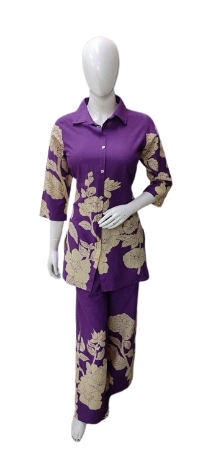 Pure cotton digital printed co ord set in purple