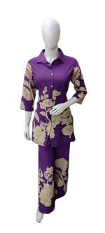 Pure cotton digital printed co ord set in purple