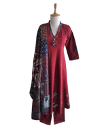 Appliqué work full suit set in red