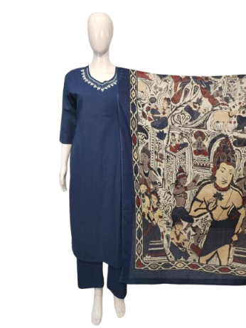 Pretty cotton suit set paired with Kota doria dupatta in blue