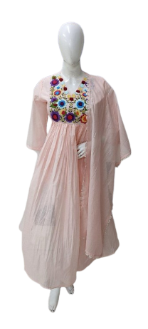 Pure Mul Chanderi embroidered lining suit set in soft soft pink