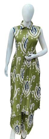 Pure cotton sleeveless co ord with pocket (extra sleeves available) in green