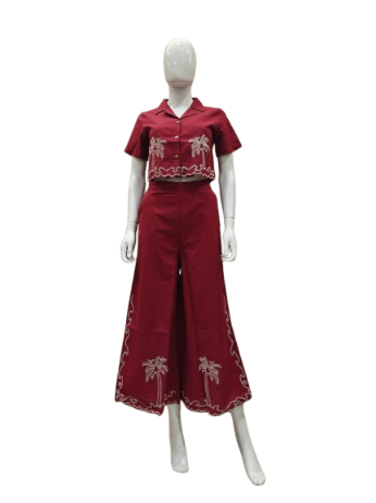 Awesome embroidered crop top co ord in red