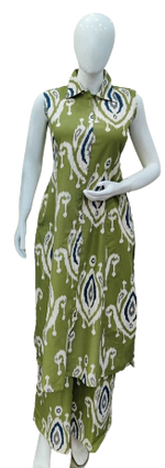 Pure cotton sleeveless co ord with pocket (extra sleeves available) in green