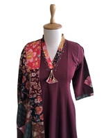 Appliqué work full suit set in wine