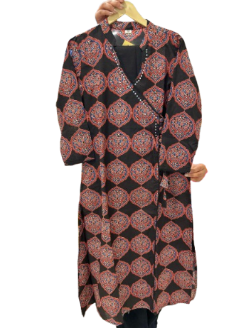 Pure cotton angrkha kurta pant in black