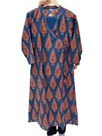 Pure cotton angrkha kurta pant in blue