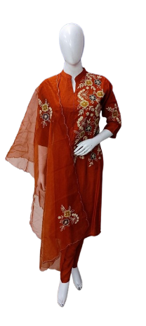 Premium dola silk embroidered suit set