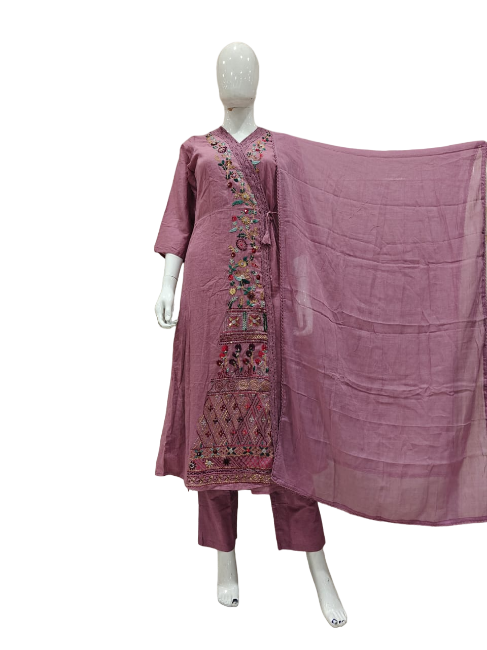 Super soft pretty mul cotton hand embroidery jacket full suit set