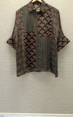 Designer ajrakh crepe shirt in black n grey