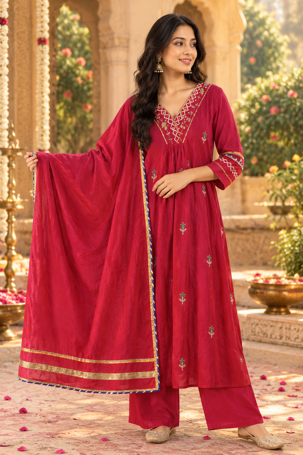 Pretty Mul chanderi designer full suit set in pink with fully embroidery all over