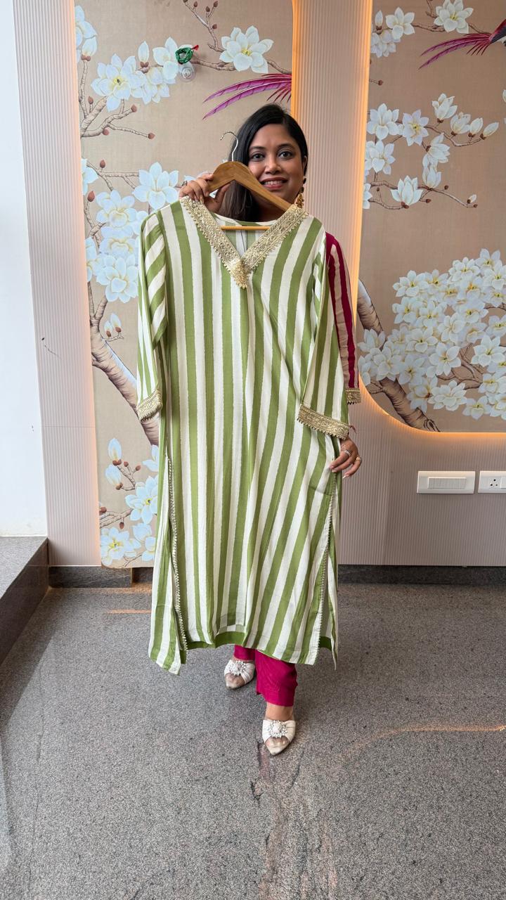 Super pretty Mul silk gotta lace detailing kurta pant in green