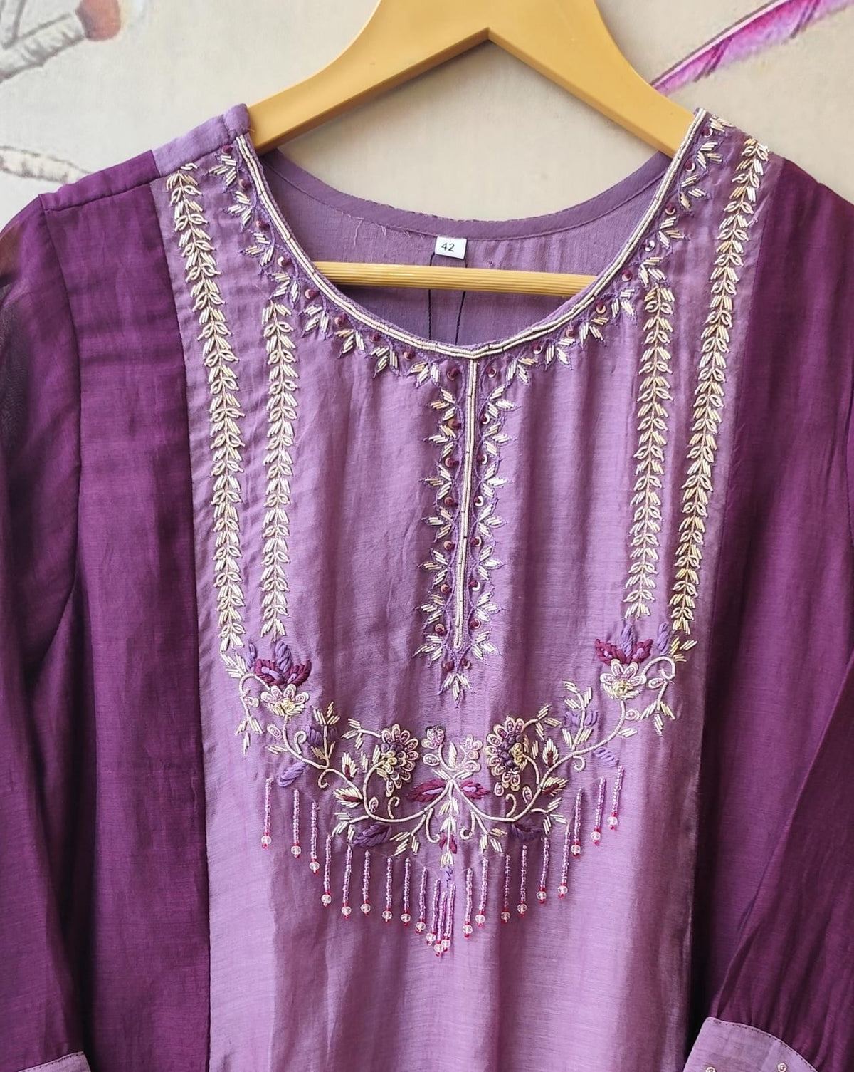 Pure Banarasi Mul chanderi suit set in purple
