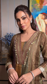 Glass tissue lace detailing suit in multi colour