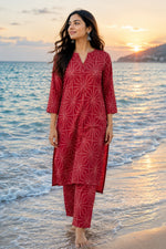 Pure cotton bandhani kurta red