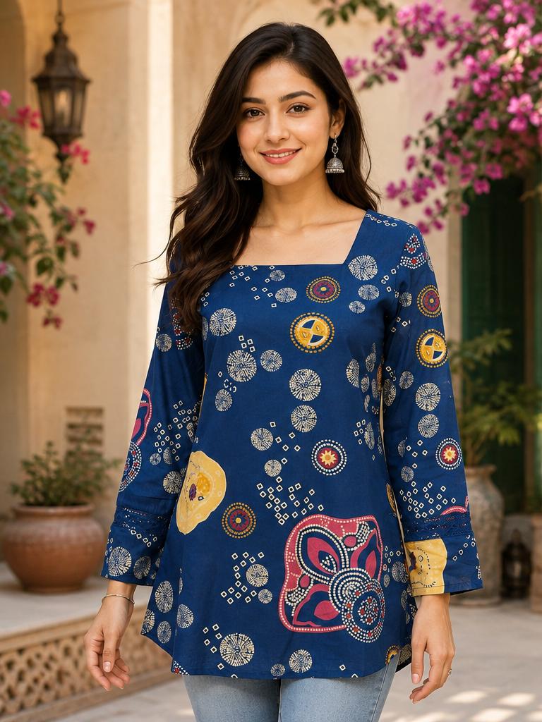 Pretty cotton designer back top in blue Pretty cotton designer back top in blue