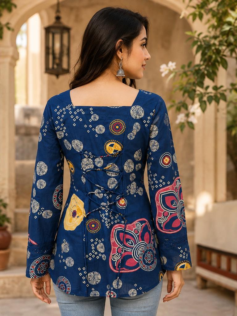Pretty cotton designer back top in blue Pretty cotton designer back top in blue