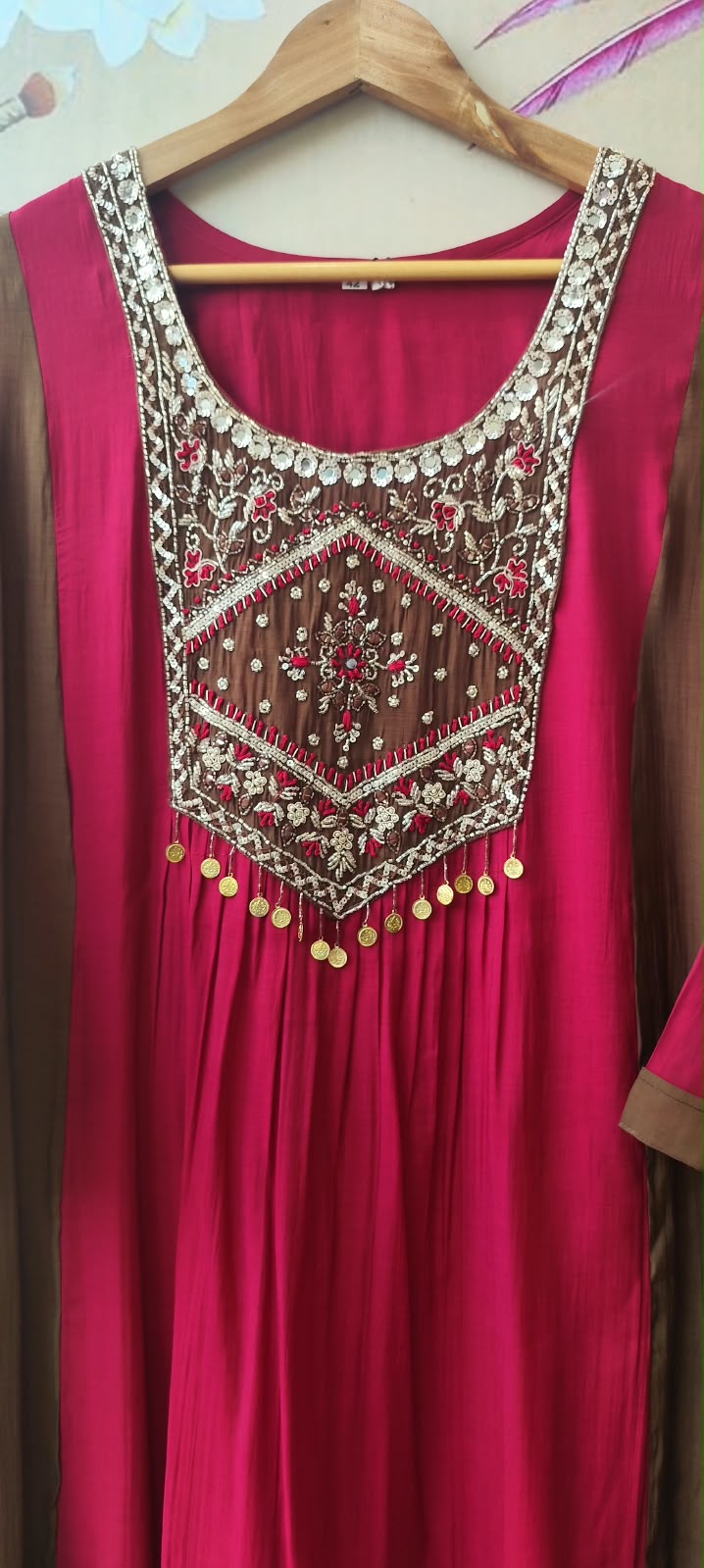 Pretty Mul chanderi two tone suit set in red n brown