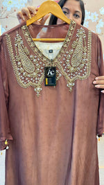 Pure orgenza with pretty handwork kurta pant in brown comes with Banarasi inner