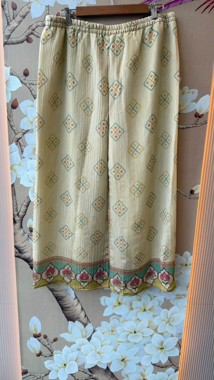 Pure chinon with beautiful pearl and zari detailing plazzo suit set in green