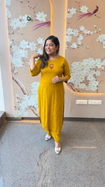 Pretty cotton embroidered kurta pant with mirror work in yellow