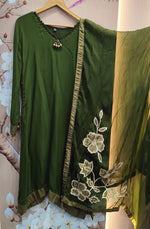 Premium chinon full suit set in green with gotta detailing