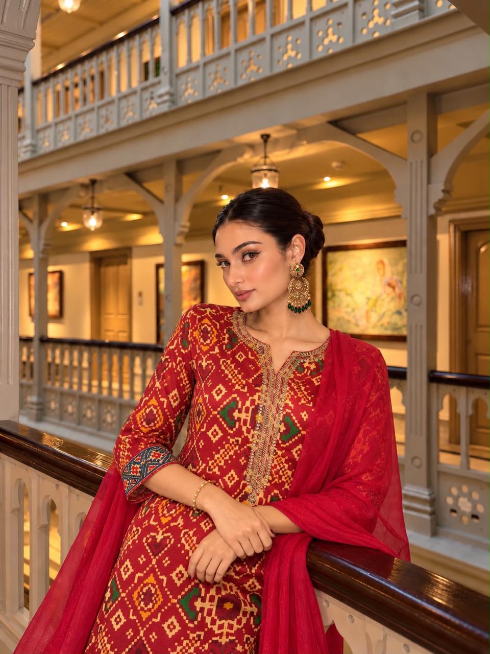 Wow gaji Patola lakri patta suit in rust