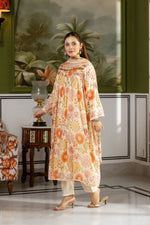 Pretty soft muslin with lining amazing detailing on yoke suit set in orange