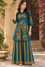 Premium crepe Kalamkari co ord in blue
