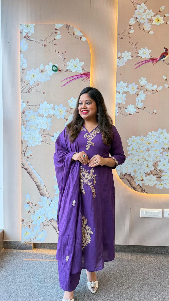 Premium cotton zari detailing full suit set