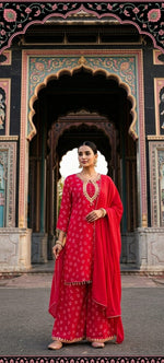 Red georgette plazzo full suit set