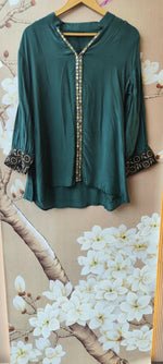 Pretty ajrakh crepe plazzo co ord in green