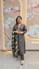 Premium Mul chanderi paired with banarsai dupatta in brown