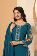 Pure cotton appliqué and zari embroidery suit set in blue