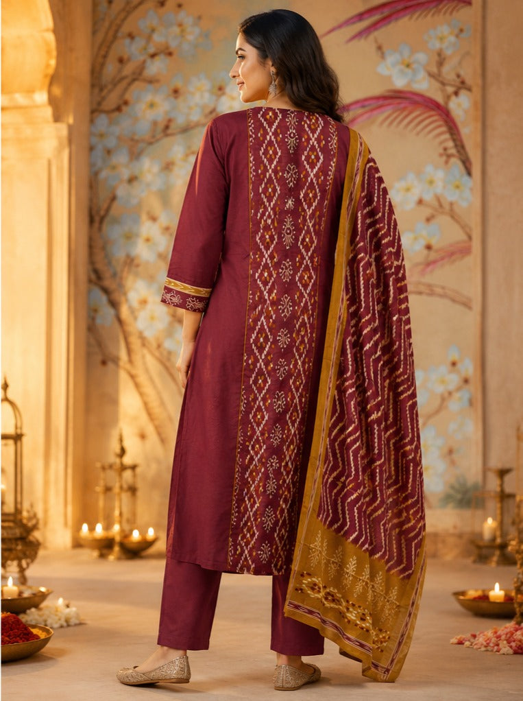 Pure cotton front n back Ikkat panel full suit set