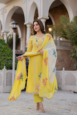 Premium organza fully embroidered suit set in yellow