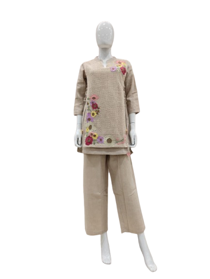 Premium jute cotton applique Co ord set
