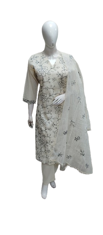 Premium cotton fully embroidered suit set