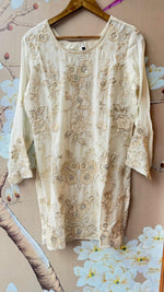 Heavily embroidered premium chinon palzzo set in ivory