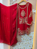Premium chinon heavy handwork full intricate detailing in red