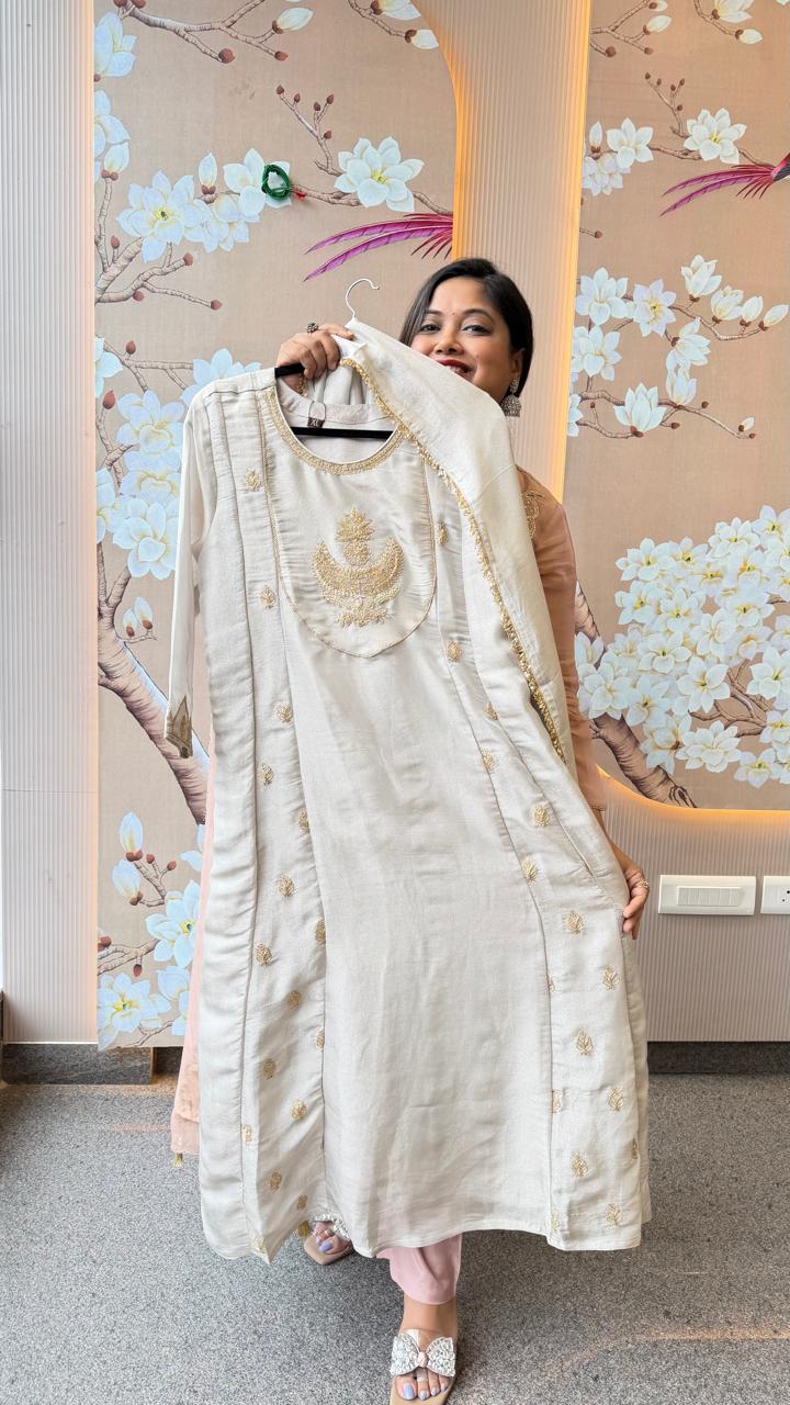 Premium tissue silk with zari detailing party wear suit set