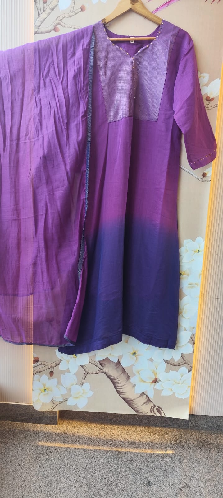 Pretty ombré Mul chanderi full suit in purple