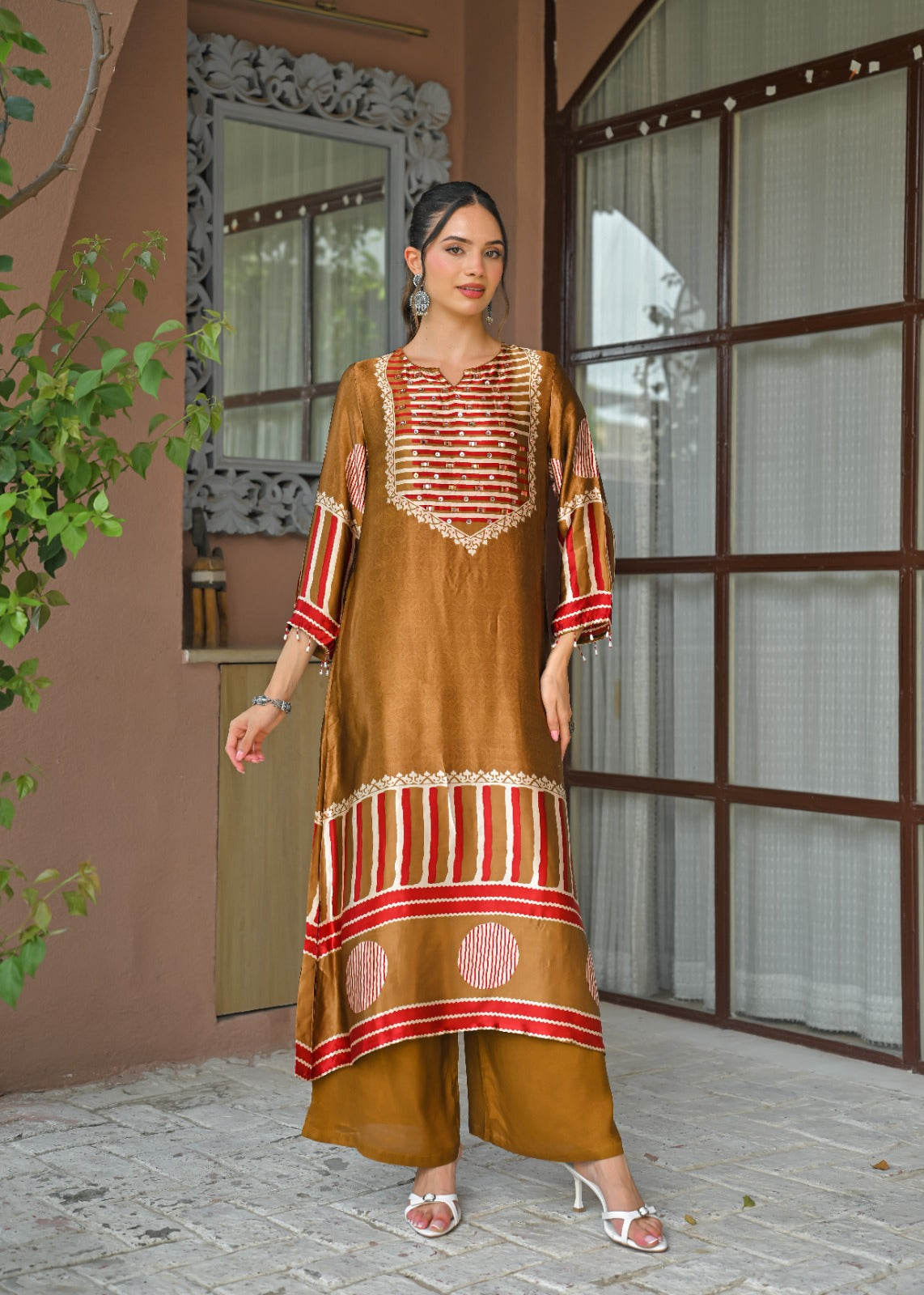 Premium gaji silk kurta pant with coin detailing in gold