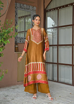 Premium gaji silk kurta pant with coin detailing in gold