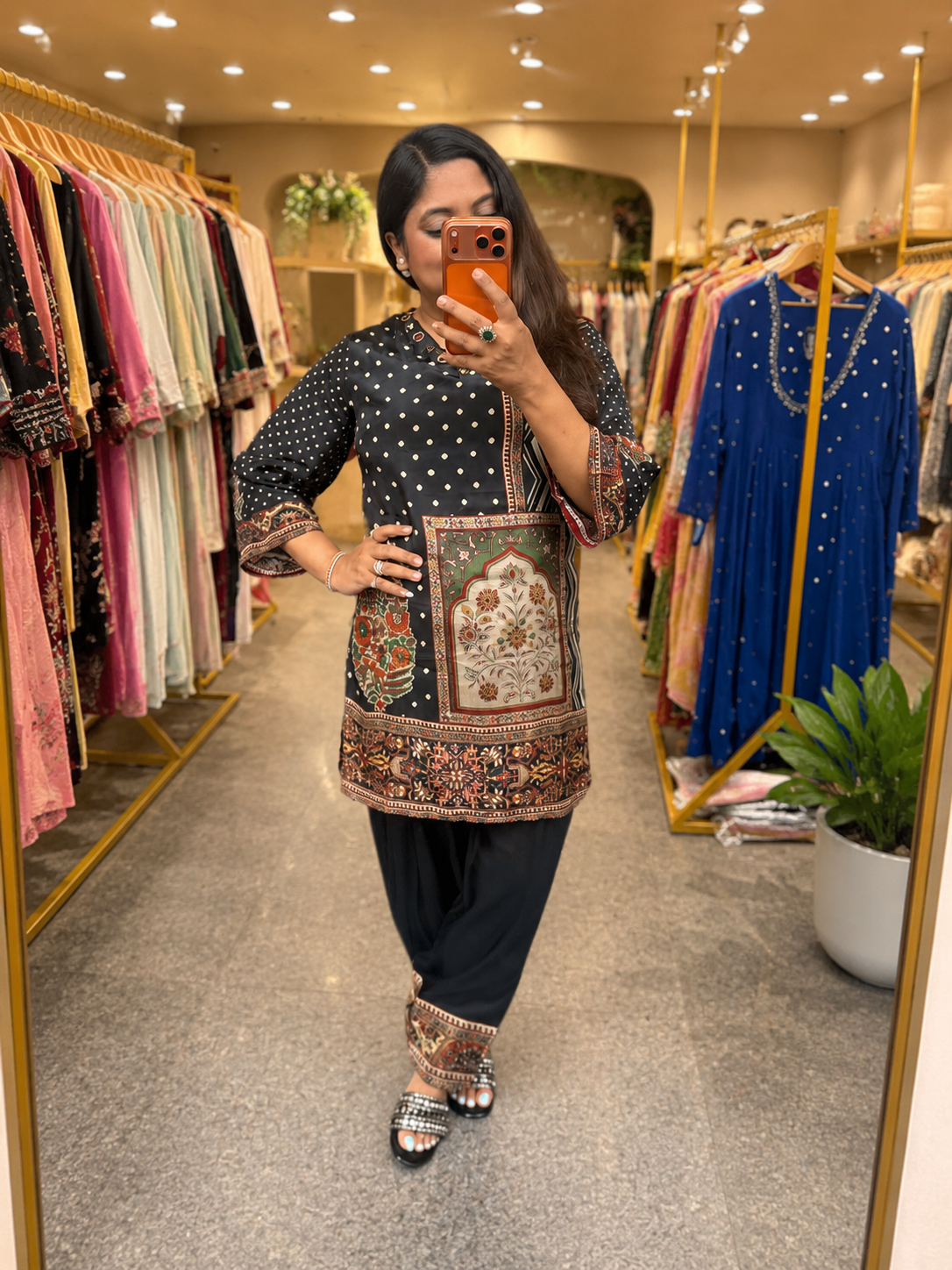 Pure crepe lining farshi salwar co ord in black polka dot