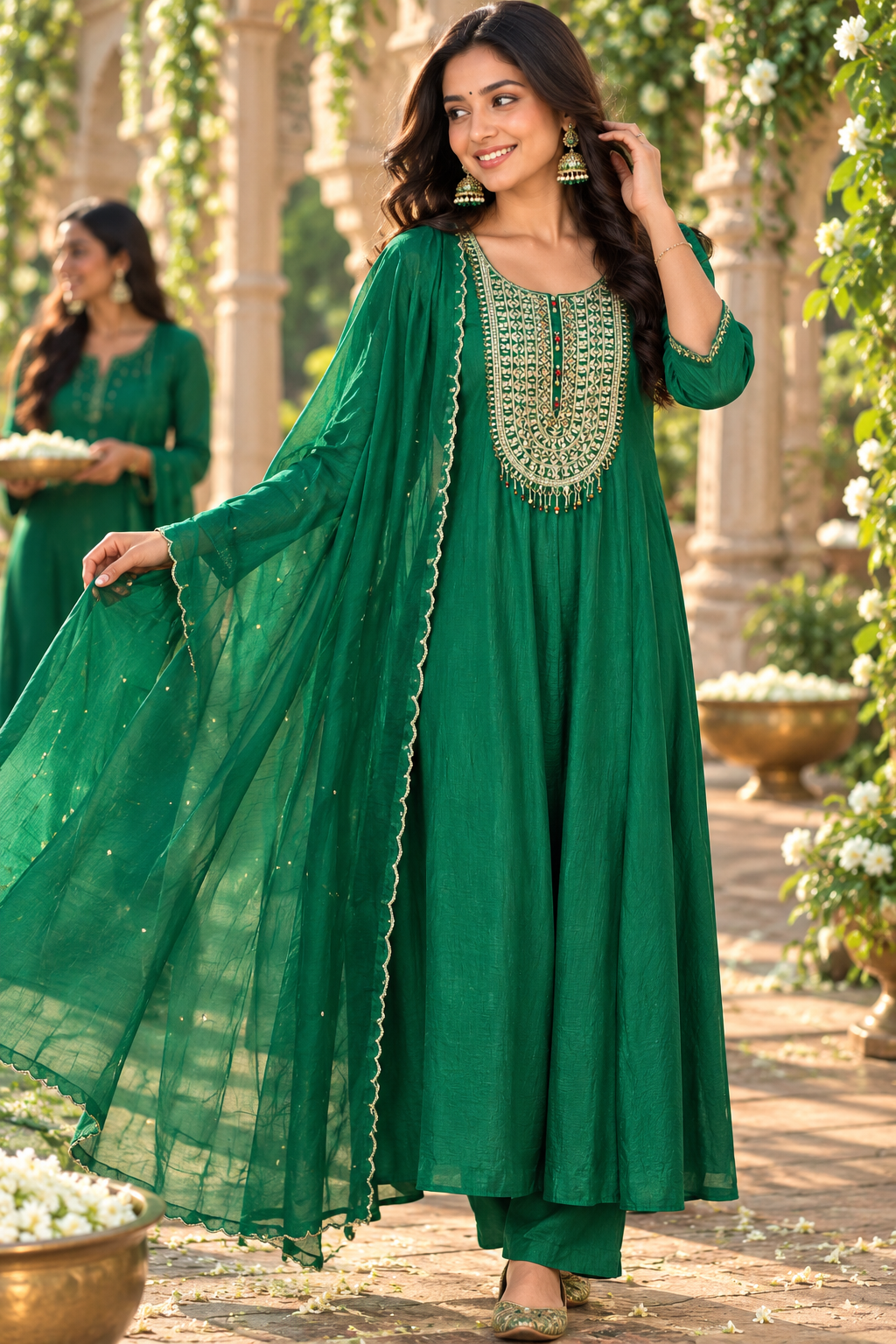 Super handwork suit set in bottle green