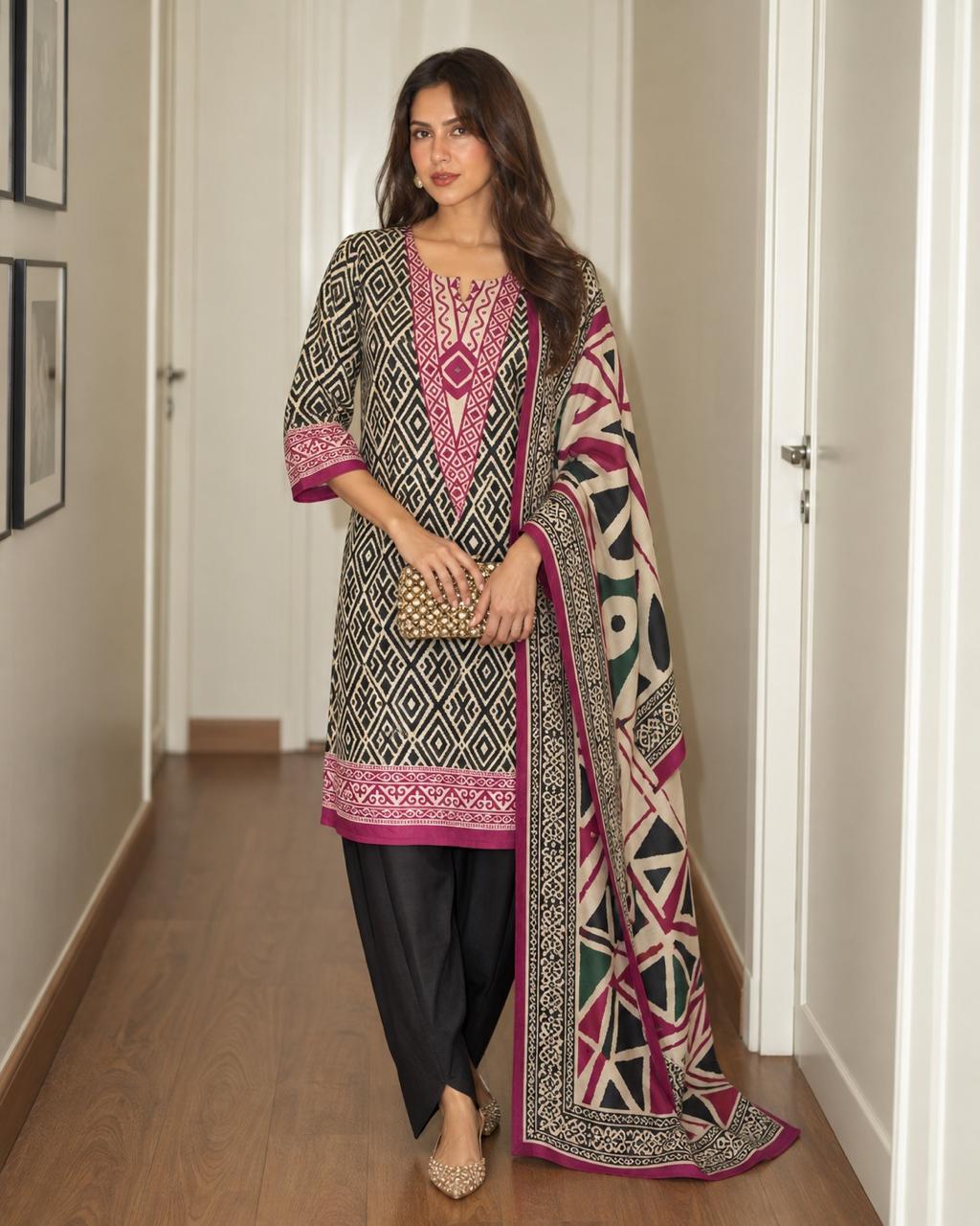 Pure crepe farshi salwar suit set with pure crepe dupatta