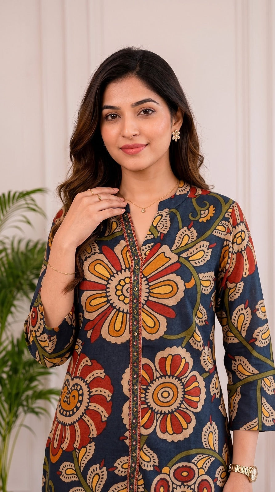 Pretty Mul silk Kalamkari top inBlue